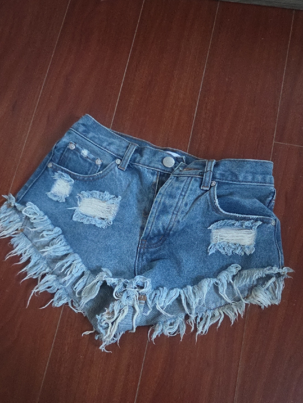 Frayed Distressed Denim Cutoff Shorts - Blue